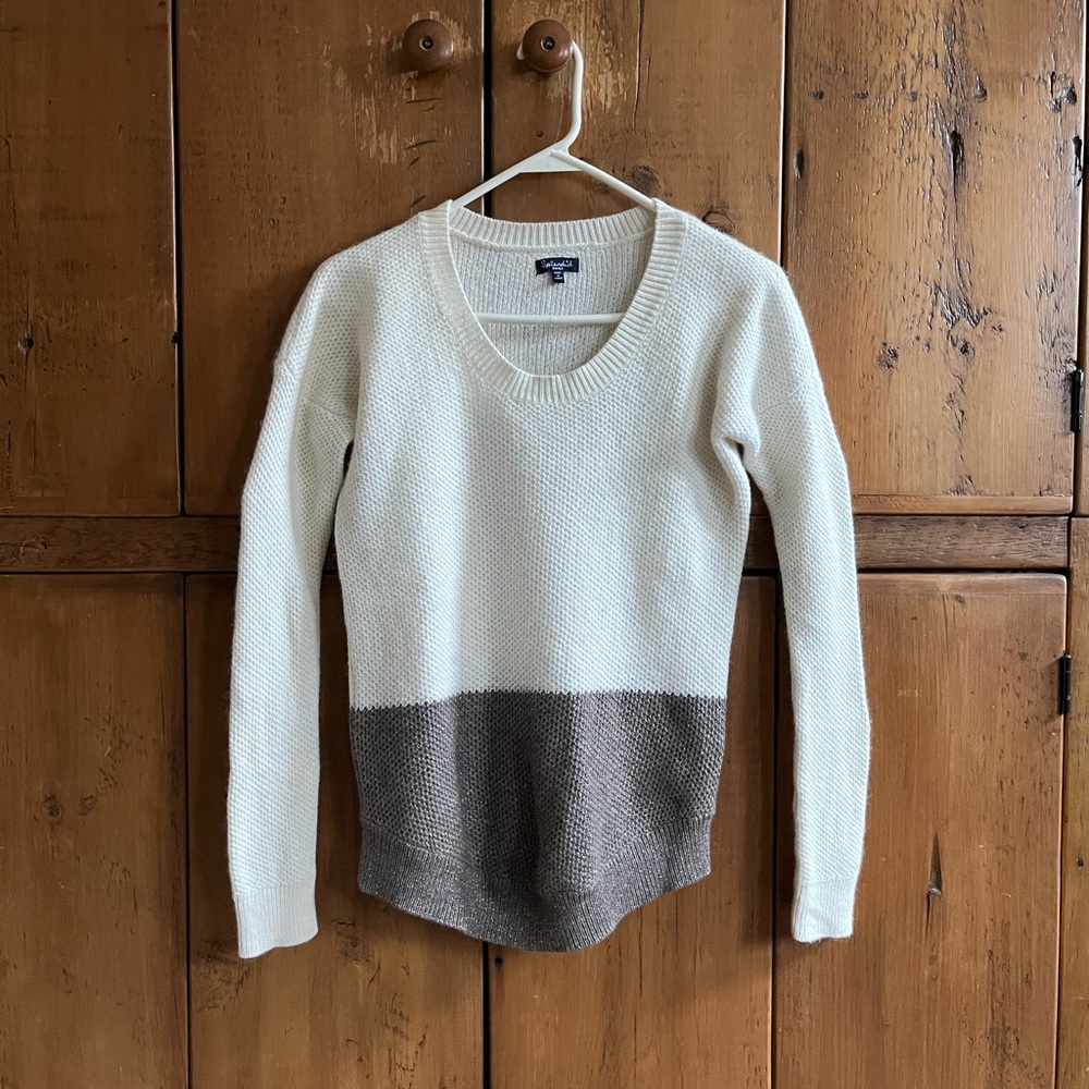 Splendid Long Sleeved Sweater White & Taupe, S